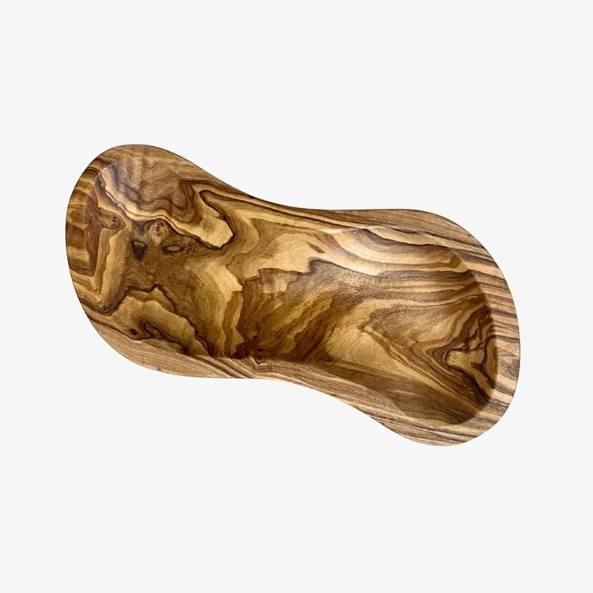 Lille fad i buet design, 22 cm i oliventræ