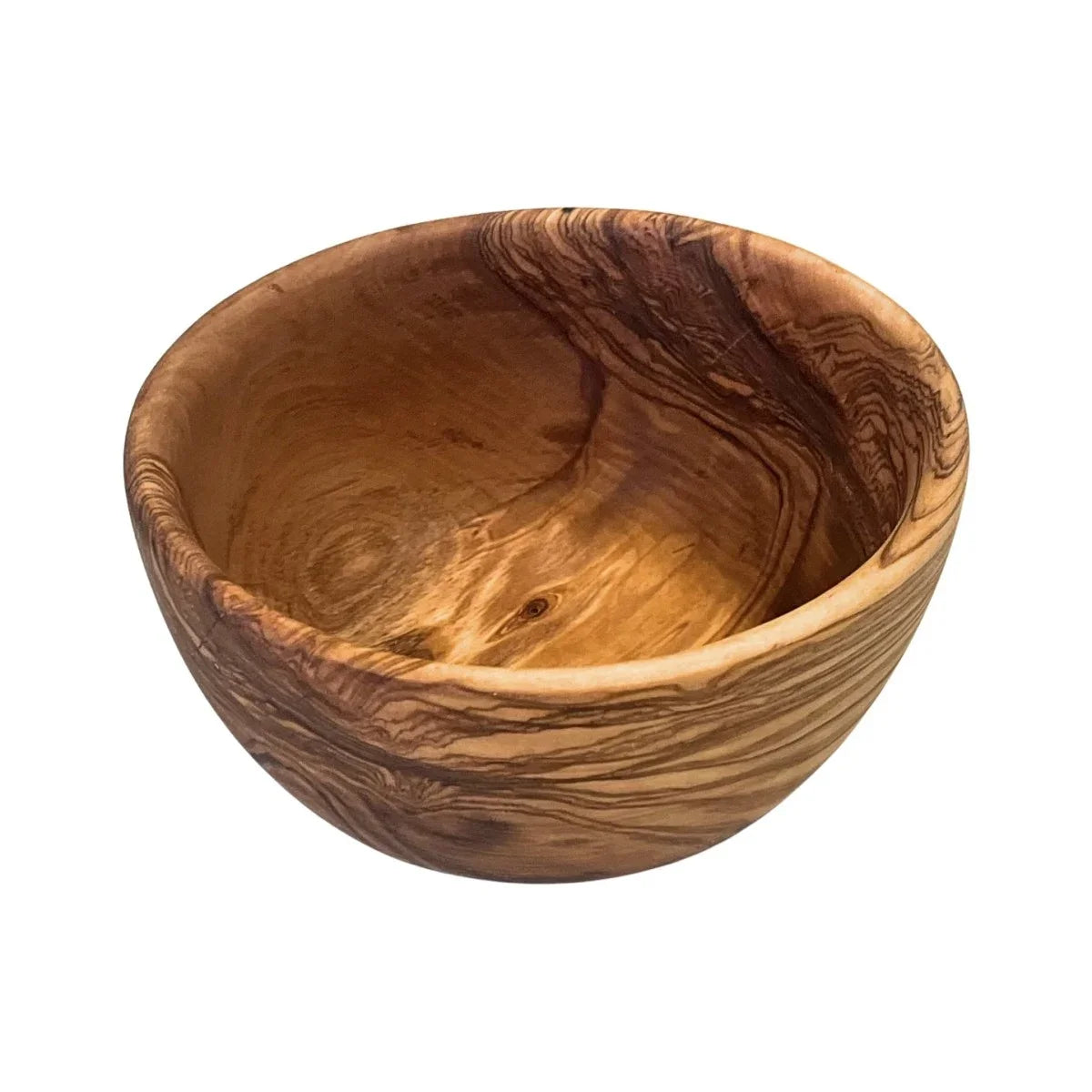 Rund drejet skål, diameter 17-18cm, dybde 7-8 cm i oliventræ