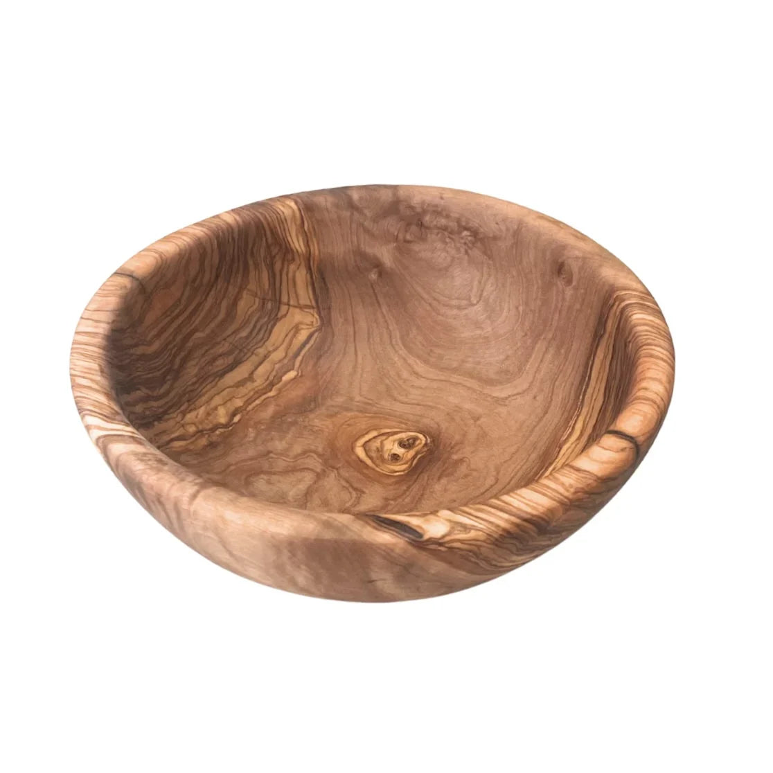 Rund drejet skål, diameter 22 cm, højde 6,5 cm, UNIKA i oliventræ