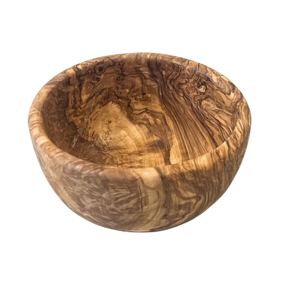 Rund drejet skål, diameter 16cm, dybde 6,5cm i oliventræ