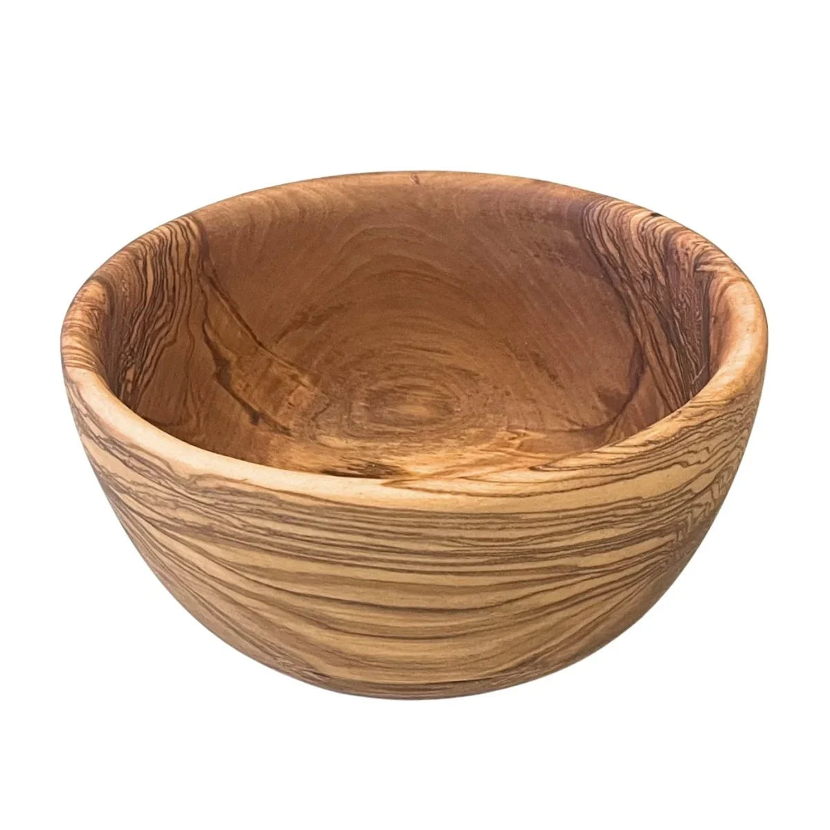 Rund drejet skål, diameter 17-18cm, dybde 7-8 cm i oliventræ