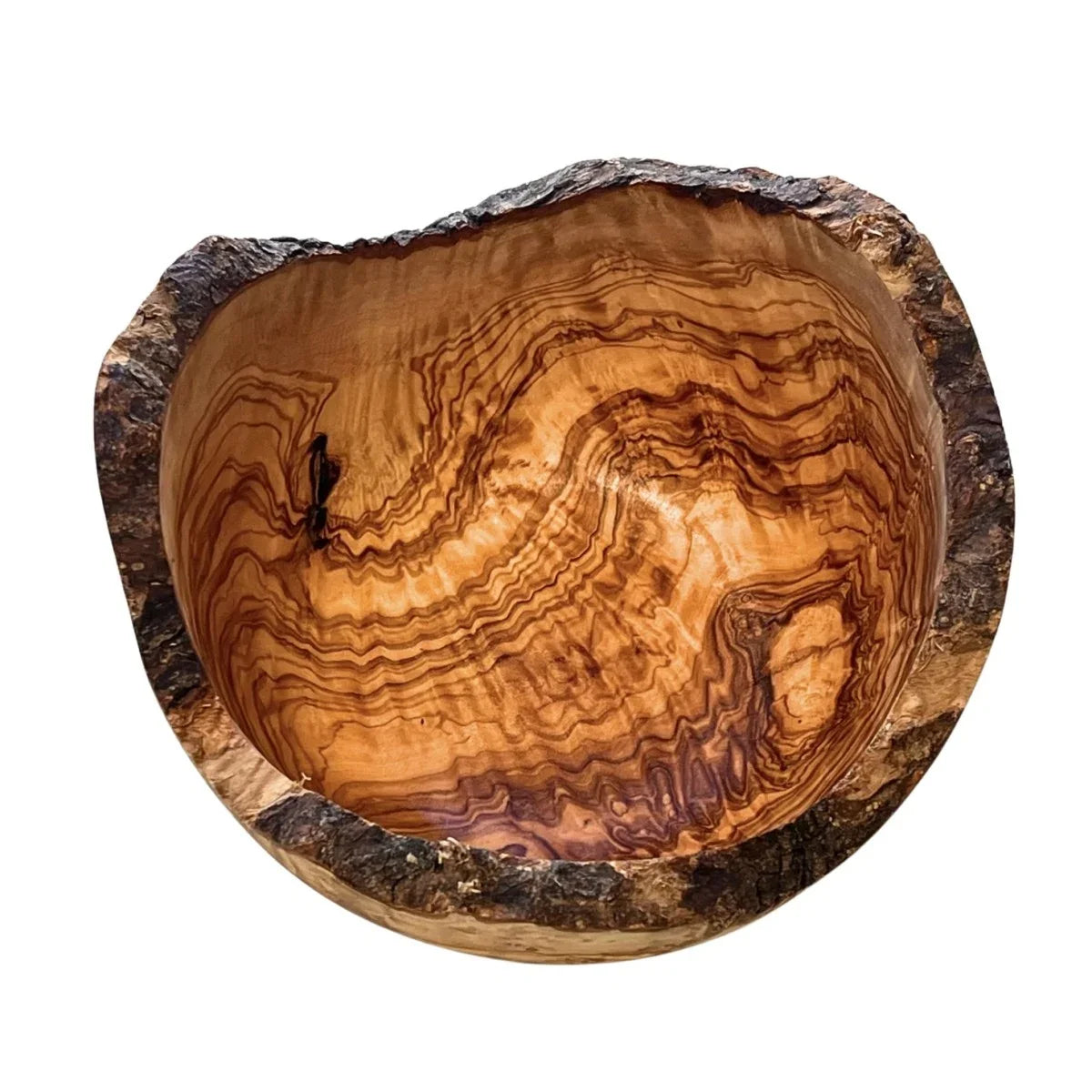 Rustik drejet skål i oliventræ diameter 24 cm, højde 9-17 cm