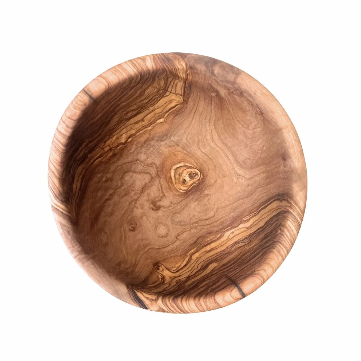 Rund drejet skål, diameter 22 cm, højde 6,5 cm, UNIKA i oliventræ