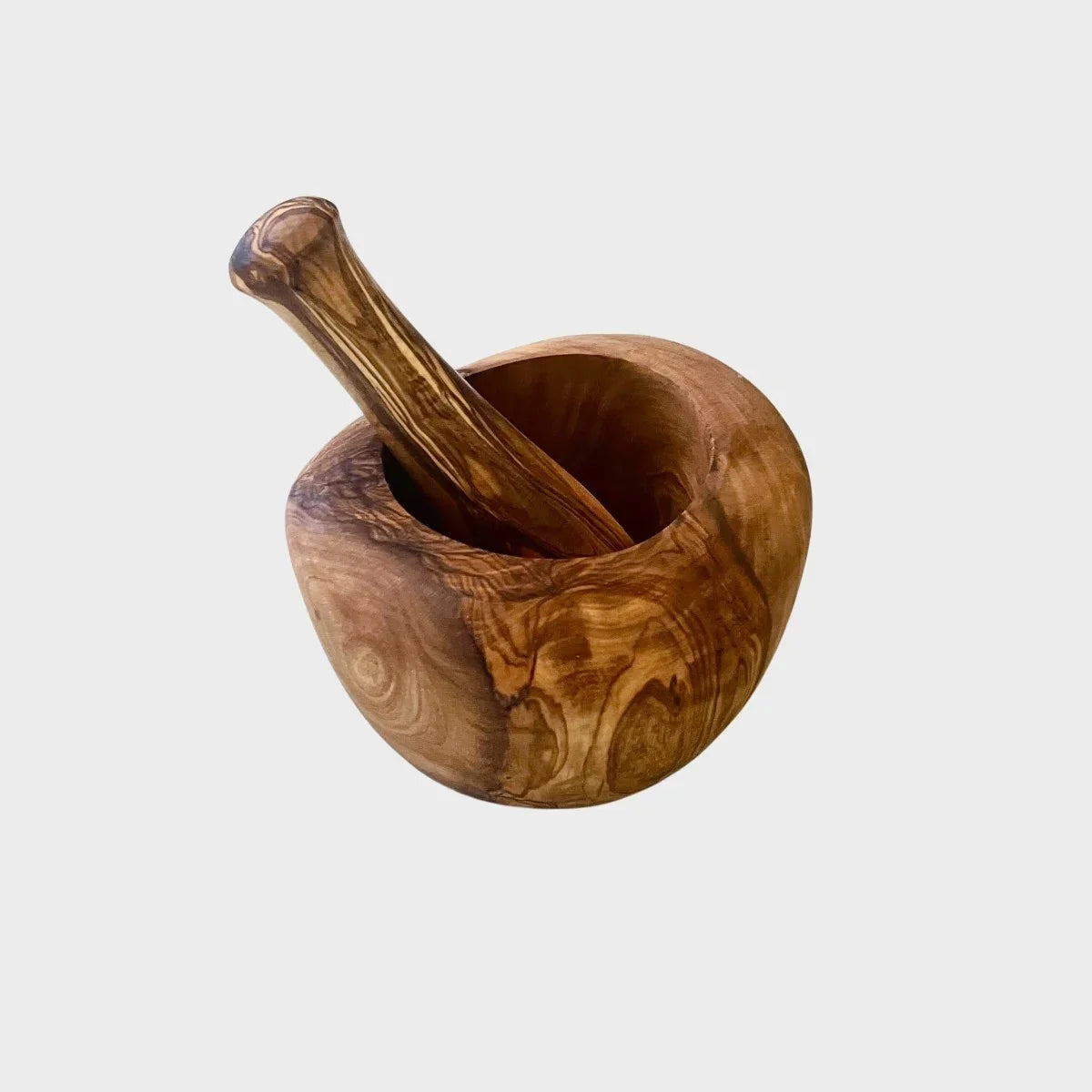 Morter m/buet kant, diameter 13,5cm, dybde 7cm i oliventræ