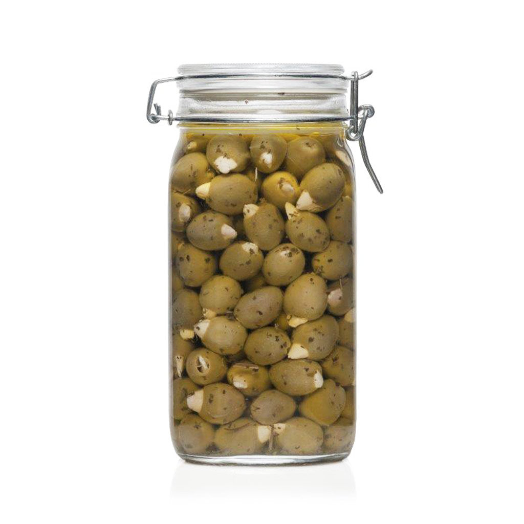 Økologiske grønne oliven med mandler, uden sten, uopvarmede – 1,5 kg