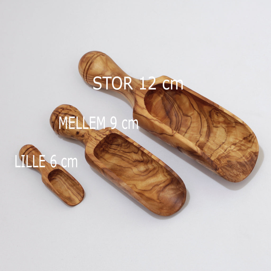 Skuffeske, stor, 12 cm i oliventræ