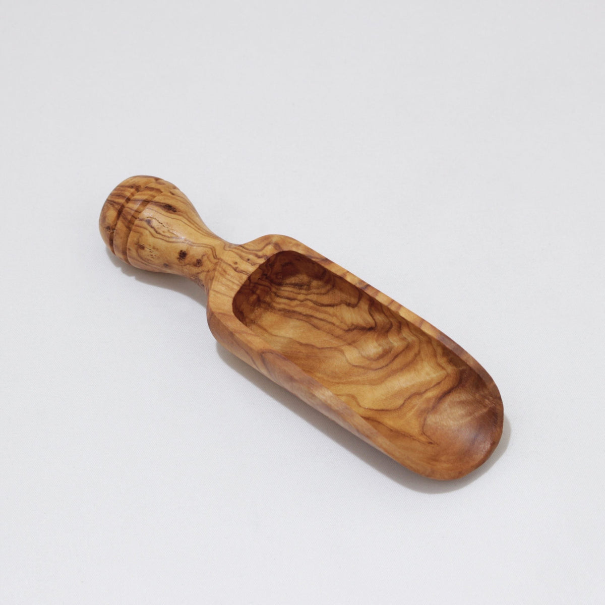 Skuffeske, mellem, 8-9 cm i oliventræ